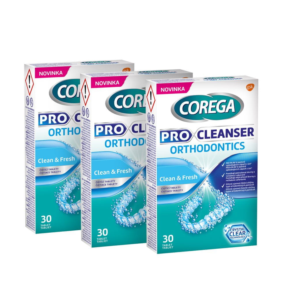 Corega čistiace tablety Pro Cleanser Orthodontics 3 x 30 ks